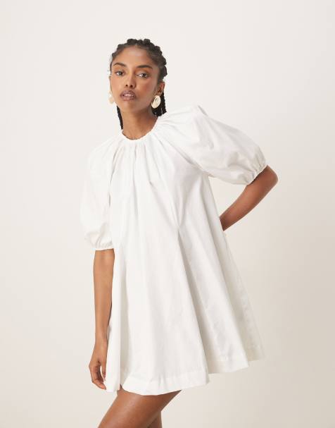 ASOS DESIGN - Hvid minikjole med pufærmer i bomuldspoplin - view 1