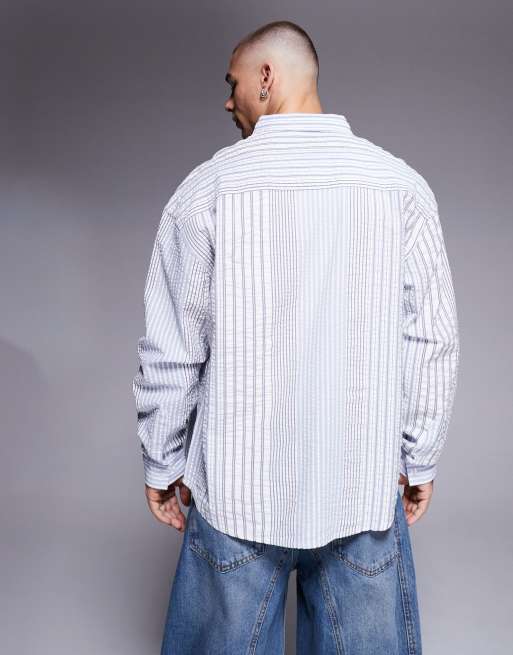 ASOS DESIGN - Hvid og blå oversized skjorte med striber i bæk-og-bølge-stof i 90'er-stil, 4 af 4