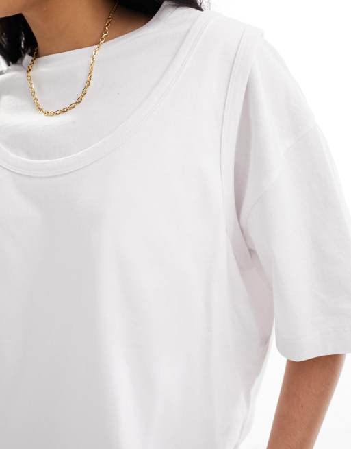 ASOS DESIGN - Hvid og firkantet T-shirt i dobbeltlag, 3 af 4