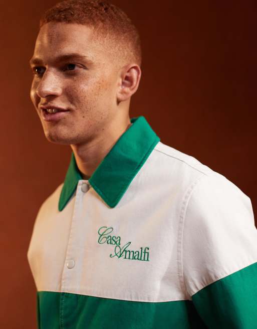 ASOS DESIGN - Hvid og grøn Harrington-jakke med broderede sømdetaljer, 2 af 5
