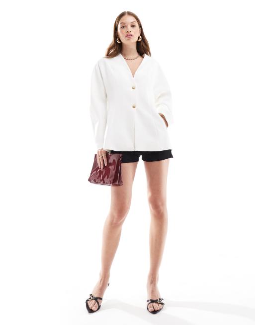 ASOS DESIGN - Hvid og kraveløs blazer med indsyning i taljen, 2 af 4