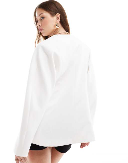 ASOS DESIGN - Hvid og kraveløs blazer med indsyning i taljen, 3 af 4