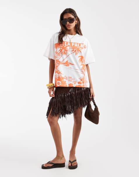 ASOS DESIGN - Hvid og orange oversized T-shirt med 'La Palma'-grafik - view 1