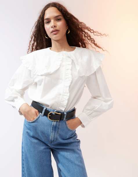 ASOS DESIGN - Hvid og oversized skjorte med flæsekrave - view 1
