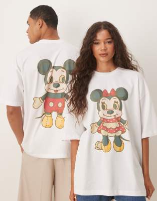 ASOS DESIGN - Hvid og oversized unisex-T-shirt med Disney's Mickey Mouse-print