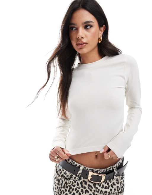 ASOS DESIGN - Hvid og sømløs top med rund hals og formgivende effekt