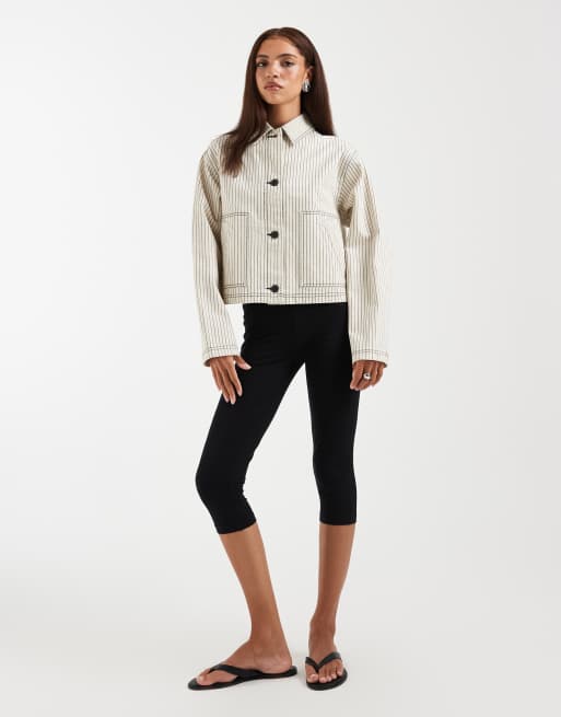 ASOS DESIGN - Hvid og sortstribet kort Harrington-jakke i bomuld, 4 af 4