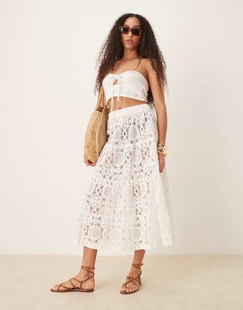 ASOS DESIGN - Hvid og transparent midaxinederdel i broderie anglaise med flæser - view 1