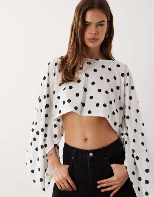 ASOS DESIGN - Hvid overdel i jersey med kappedesign og polkaprikker, 4 af 4