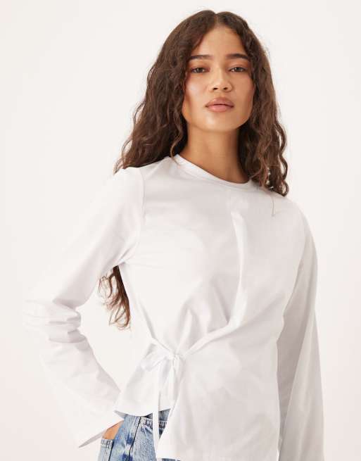 ASOS DESIGN - Hvid overdel med slå-om-detalje og lange ærmer, 4 af 4