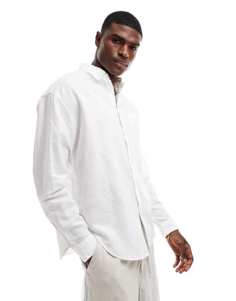 ASOS DESIGN - Hvid oversized 90'er skjorte i hør - view 1