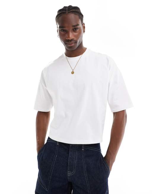 ASOS DESIGN - Hvid oversized cropped T-shirt med sænkede skuldre i kraftigt stof på 240 gsm