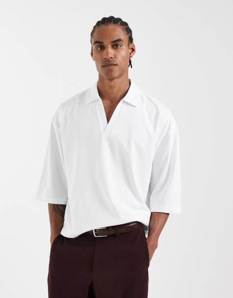 ASOS DESIGN - Hvid oversized firkantet polo i kraftigt stof med halve ærmer - view 1