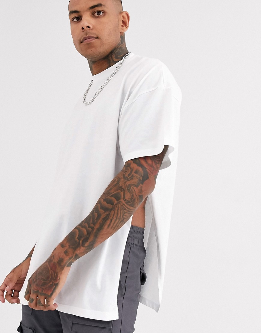 ASOS DESIGN – Hvid oversized longline t-shirt med ekstreme sideslidser
