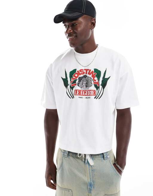 ASOS DESIGN - Hvid, oversized og firkantet T-shirt i kraftigt stof på 240 gsm med brystprint