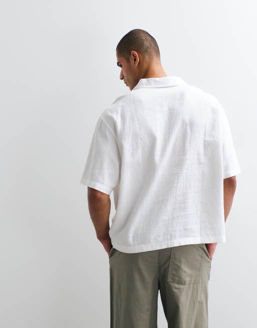 ASOS DESIGN - Hvid oversized overhead-skjorte i hørblanding i firkantet pasform, 5 af 5