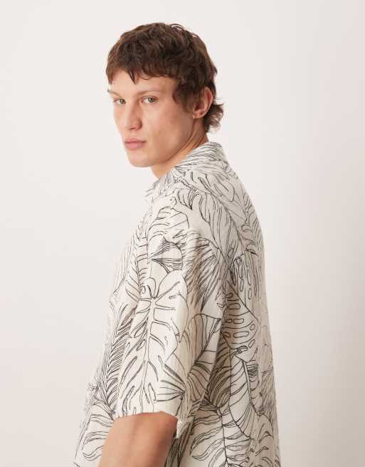 ASOS DESIGN - Hvid oversized skjorte med firkantet pasform og bladprint, 4 af 5