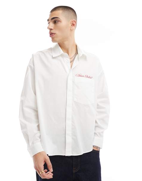 ASOS DESIGN - Hvid oversized skjorte med lommebroderi - view 1
