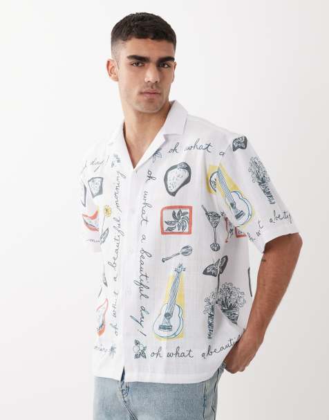 ASOS DESIGN - Hvid oversized skjorte med reverskrave og sommerprint - view 1