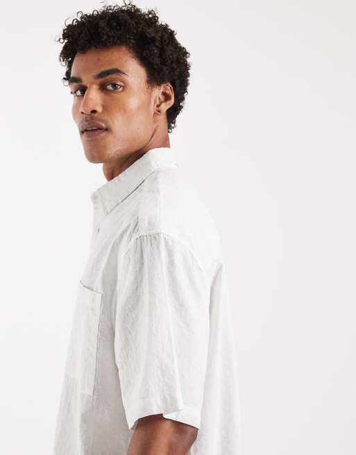 ASOS DESIGN - Hvid oversized skjorte med reverskrave og tekstur i firkantet pasform, 3 af 5