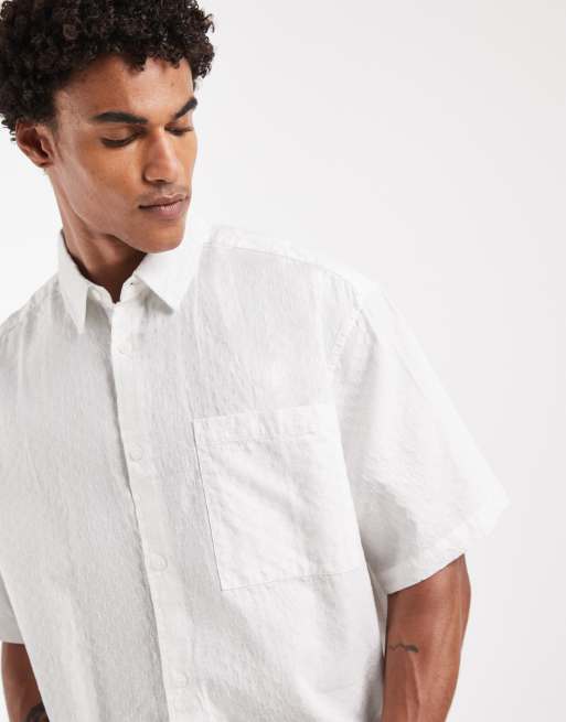 ASOS DESIGN - Hvid oversized skjorte med reverskrave og tekstur i firkantet pasform, 4 af 5