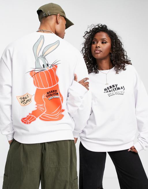 ASOS DESIGN - Hvid oversized sweatshirt med Bugs Snurre Snup-juleprint