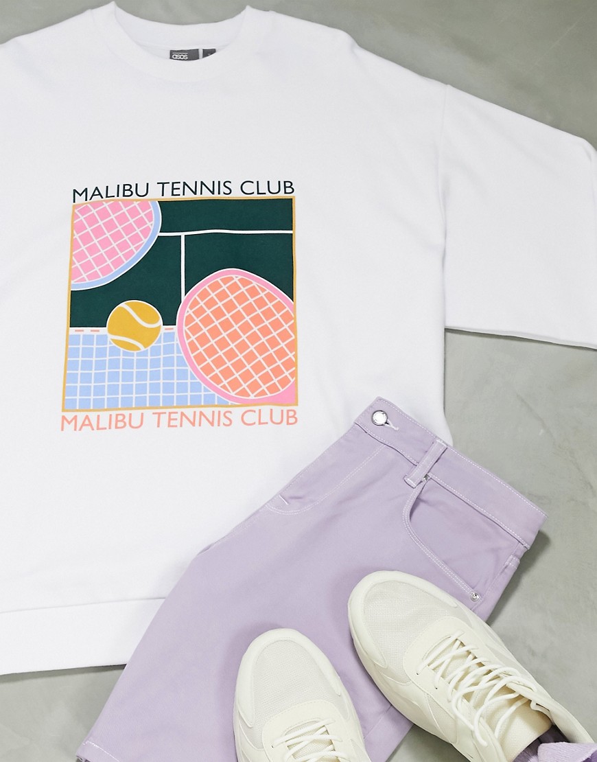 ASOS DESIGN - Hvid oversized sweatshirt med Malibu tennis club-print på brystet