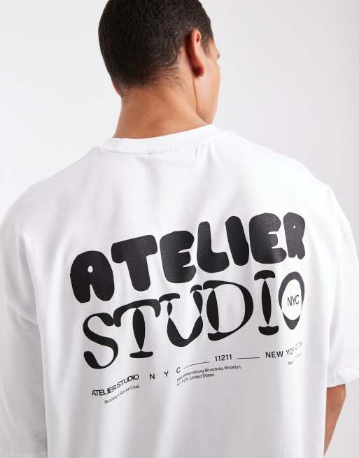 ASOS DESIGN - Hvid oversized T-shirt med 'Atelier Studio'-grafik i firkantet pasform, 5 af 5