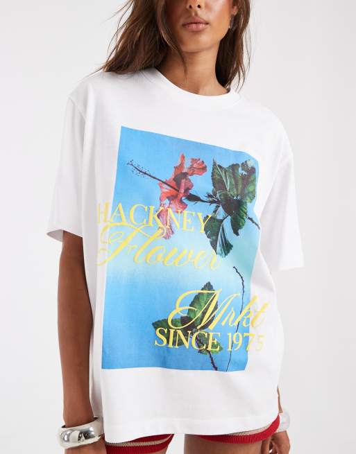 ASOS DESIGN - Hvid oversized T-shirt med blomstergrafik på ryggen, 2 af 4