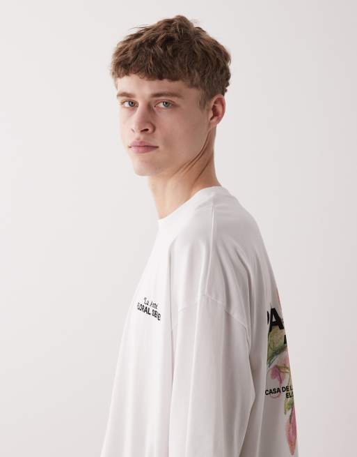 ASOS DESIGN - Hvid oversized T-shirt med digitalt blomsterprint på ryggen, 4 af 5
