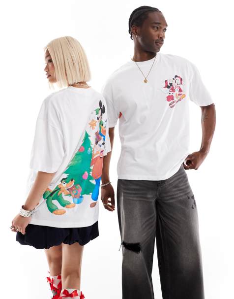 ASOS DESIGN - Hvid oversized T-shirt med 'Disney Mickey Mouse & Friends'-juleprint - view 1