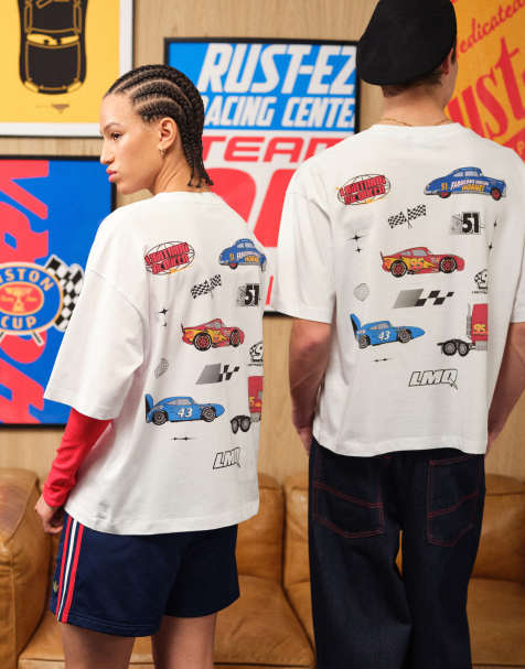 ASOS DESIGN - Hvid oversized T-shirt med Disney Pixar Cars-print - view 1