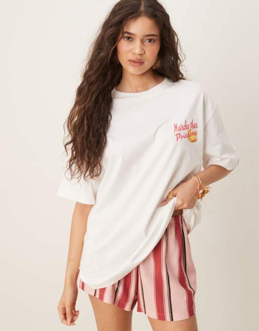 ASOS DESIGN - Hvid oversized T-shirt med fiske- og citrongrafik, 3 af 4