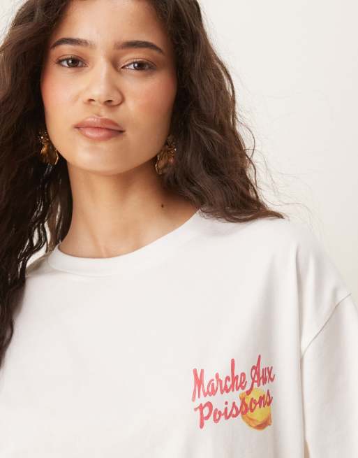 ASOS DESIGN - Hvid oversized T-shirt med fiske- og citrongrafik, 4 af 4