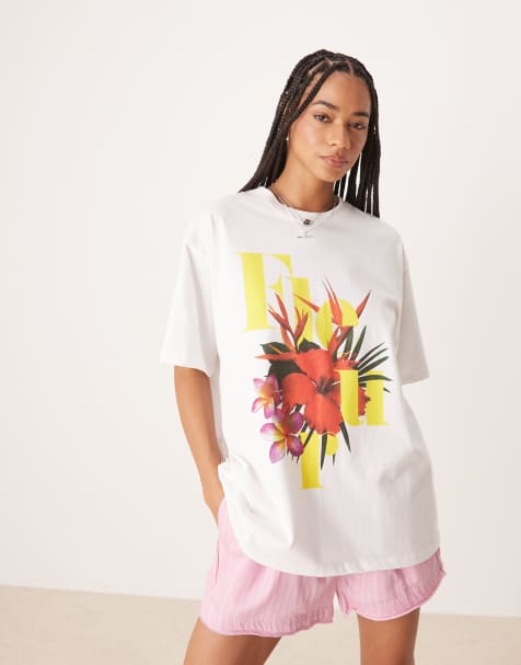 ASOS DESIGN - Hvid oversized T-shirt med grafisk blomsterprint - view 1
