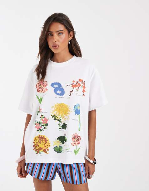 ASOS DESIGN - Hvid oversized T-shirt med grafisk blomsterprint - view 1
