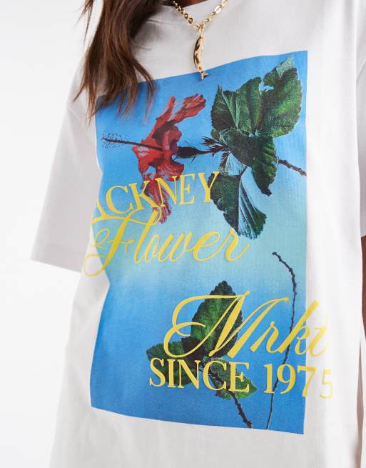 ASOS DESIGN - Hvid oversized T-shirt med 'Hackney Flower Market'-grafik, 3 af 4