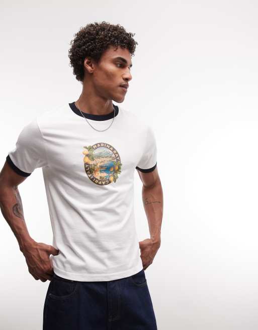 ASOS DESIGN - Hvid oversized T-shirt med landskabsprint foran i firkantet regular-pasdorm, 4 af 5