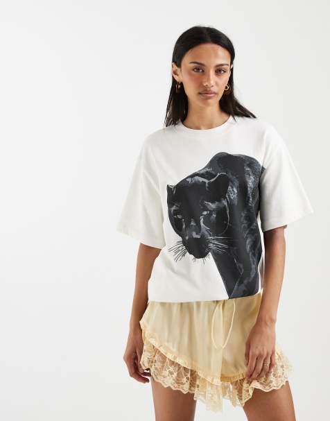 ASOS DESIGN - Hvid oversized T-shirt med pantergrafik - view 1