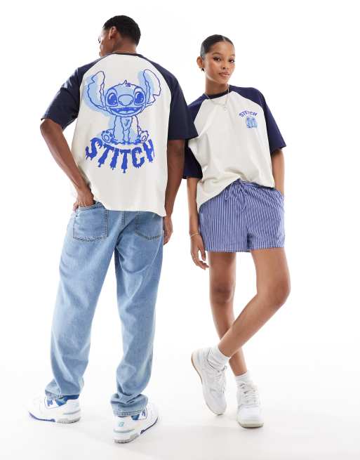 ASOS DESIGN - Hvid oversized T-shirt med raglandetaljer og 'Disney Stitch'-print, 3 af 4