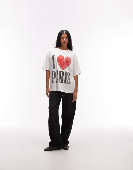 ASOS DESIGN - Hvid oversized T-shirt med slidt 'I love Paris'-grafik, 4 af 4