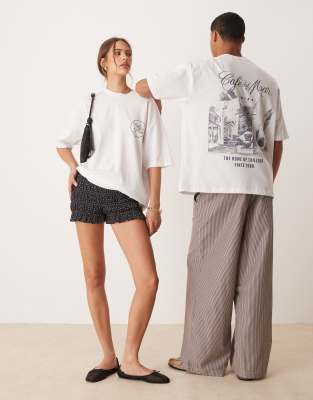 ASOS DESIGN - Hvid oversized unisex t-shirt med Cafe Del Mar print - view 1