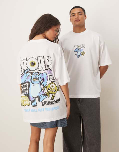 ASOS DESIGN - Hvid oversized unisex-T-shirt med 'Disney Pixar Monsters Inc'-print - view 1