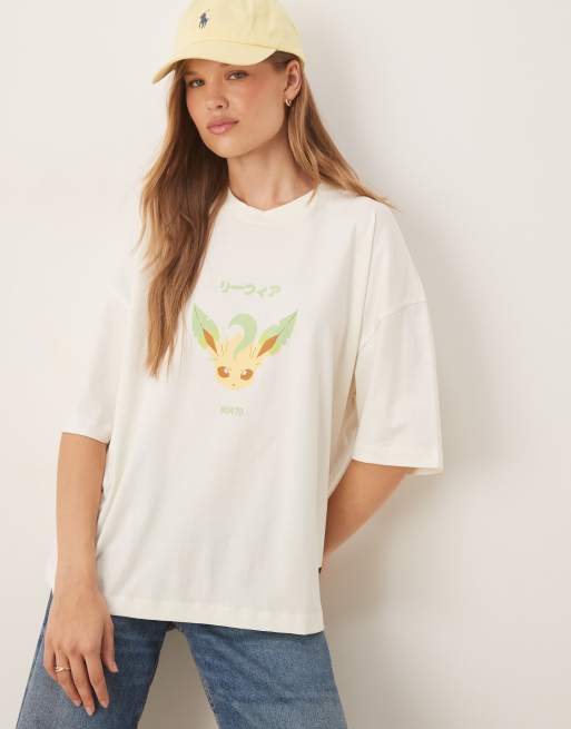 ASOS DESIGN - Hvid oversized unisex-T-shirt med 'Pokémon Leafeon'-print, 3 af 4