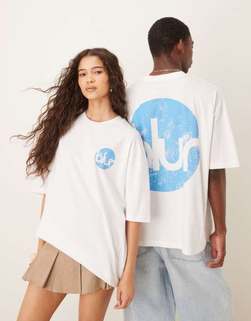 ASOS DESIGN - Hvid oversized unisex-T-shirt med sløret print