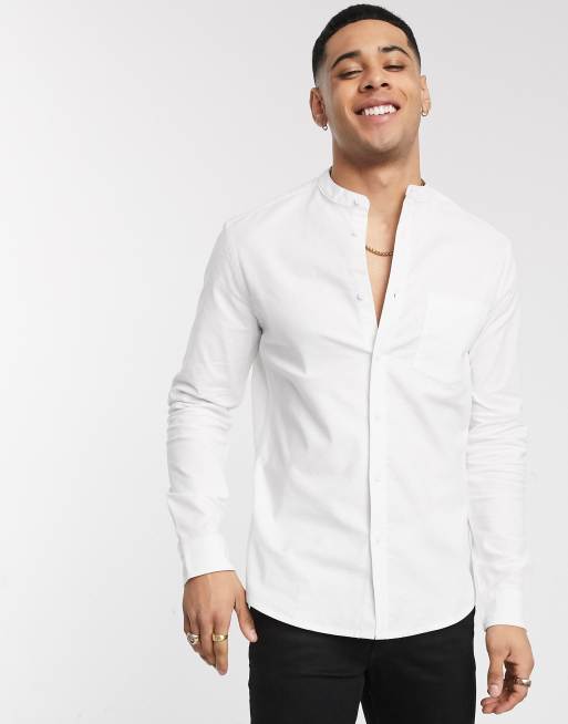 ASOS DESIGN — Hvid oxfordskjorte med smal pasform og grandadkrave