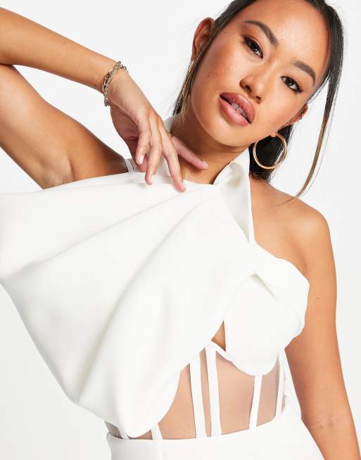 ASOS DESIGN - Hvid pencil-midikjole med mesh-korset og halterneck, 3 af 4