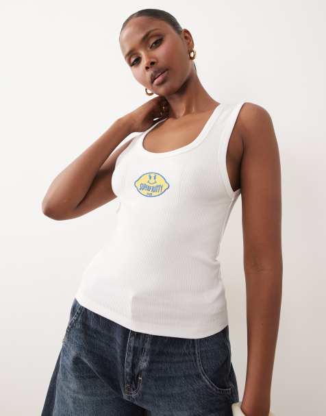 ASOS DESIGN - Hvid ribstrikket top med broderet citronmærke - view 1