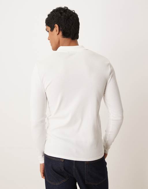 ASOS DESIGN - Hvid ribstrikket tætsiddende polo med lange ærmer, 3 af 5