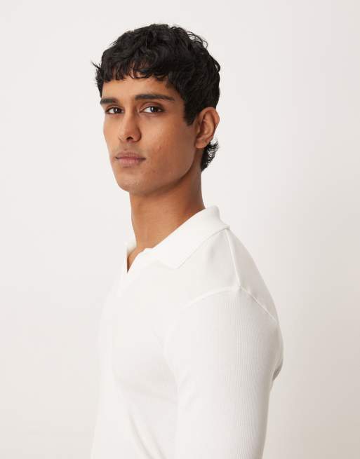 ASOS DESIGN - Hvid ribstrikket tætsiddende polo med lange ærmer, 4 af 5